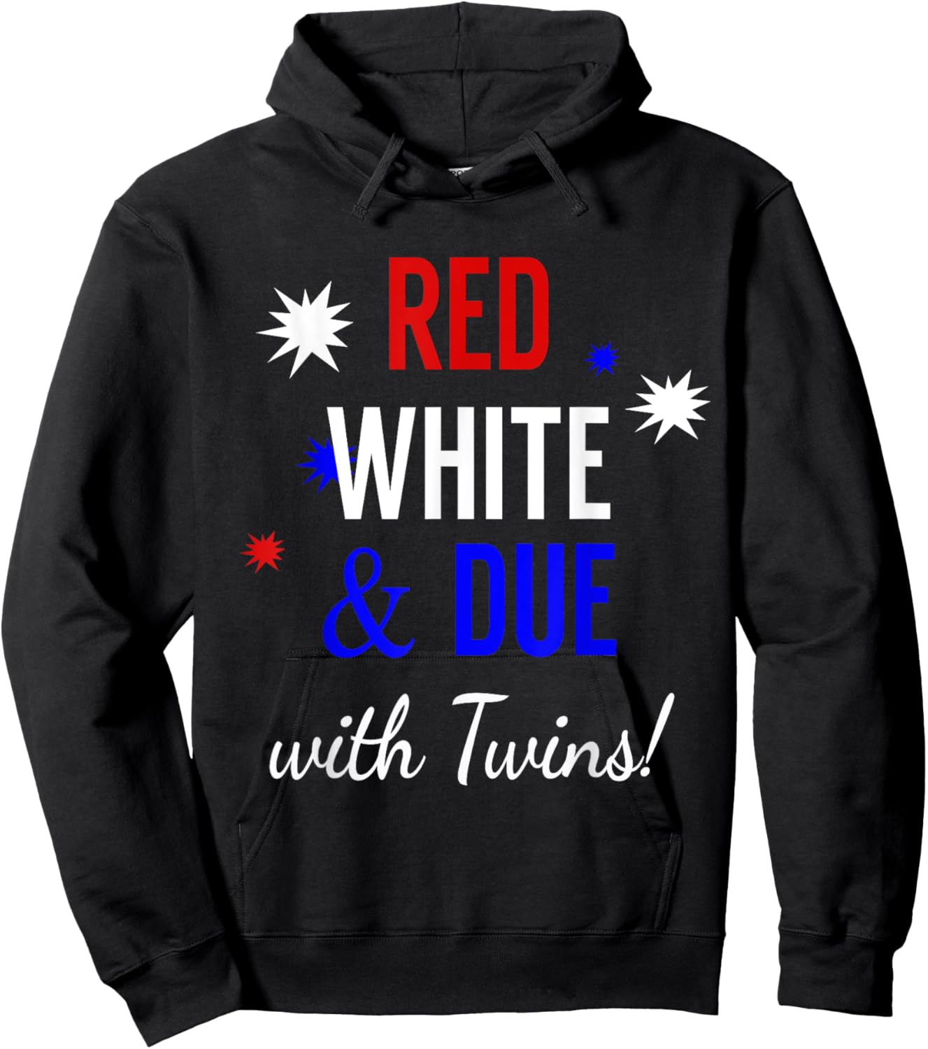 Red, White and Due with Twins - Pregnancy Announcement Shirt Hoodie - Hoodie | Black