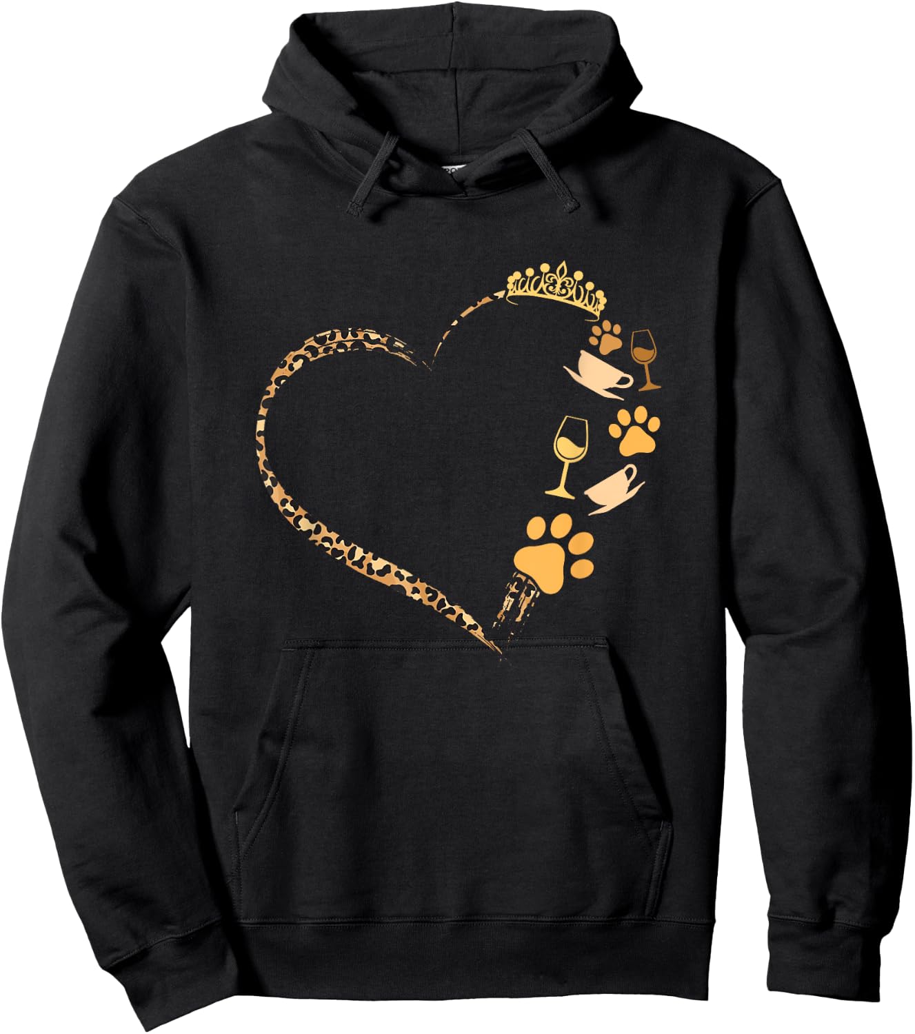Cute Dogs Paw Crown Wine Coffee Leopard Print Heart Hoodie - Hoodie | Black