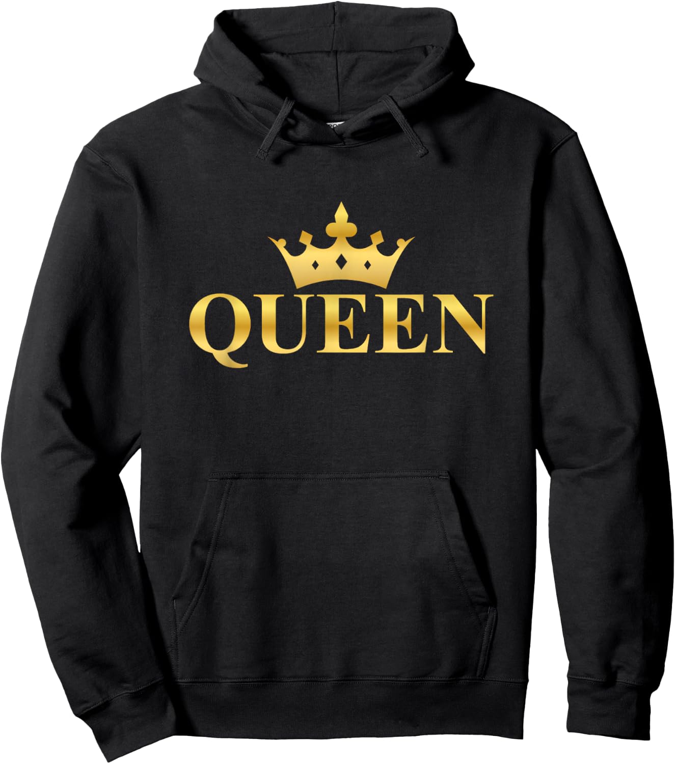 Gold Queen Text Design with Crown Hoodie - Hoodie | Black