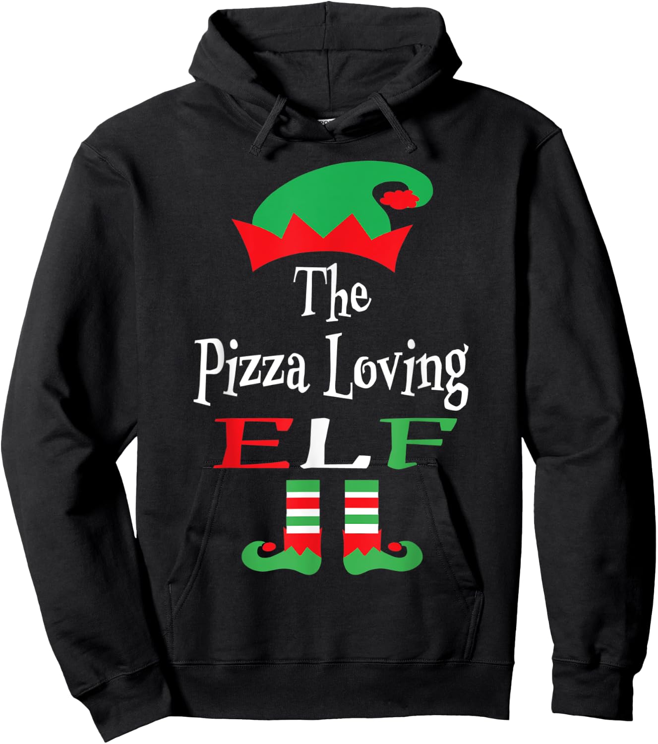 Christmas Funny The Pizza Loving Elf Shirt Youth Teens Gift Hoodie - Hoodie | Black