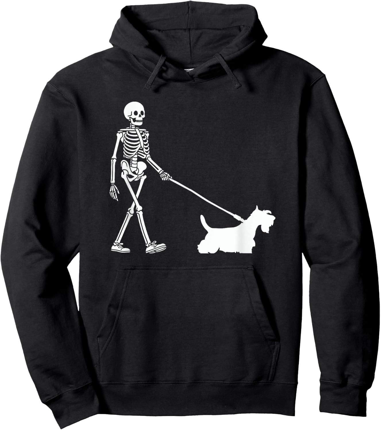 Skeleton Walking a Dog Scottish Terrier Halloween Outfit Hoodie - Hoodie | Black