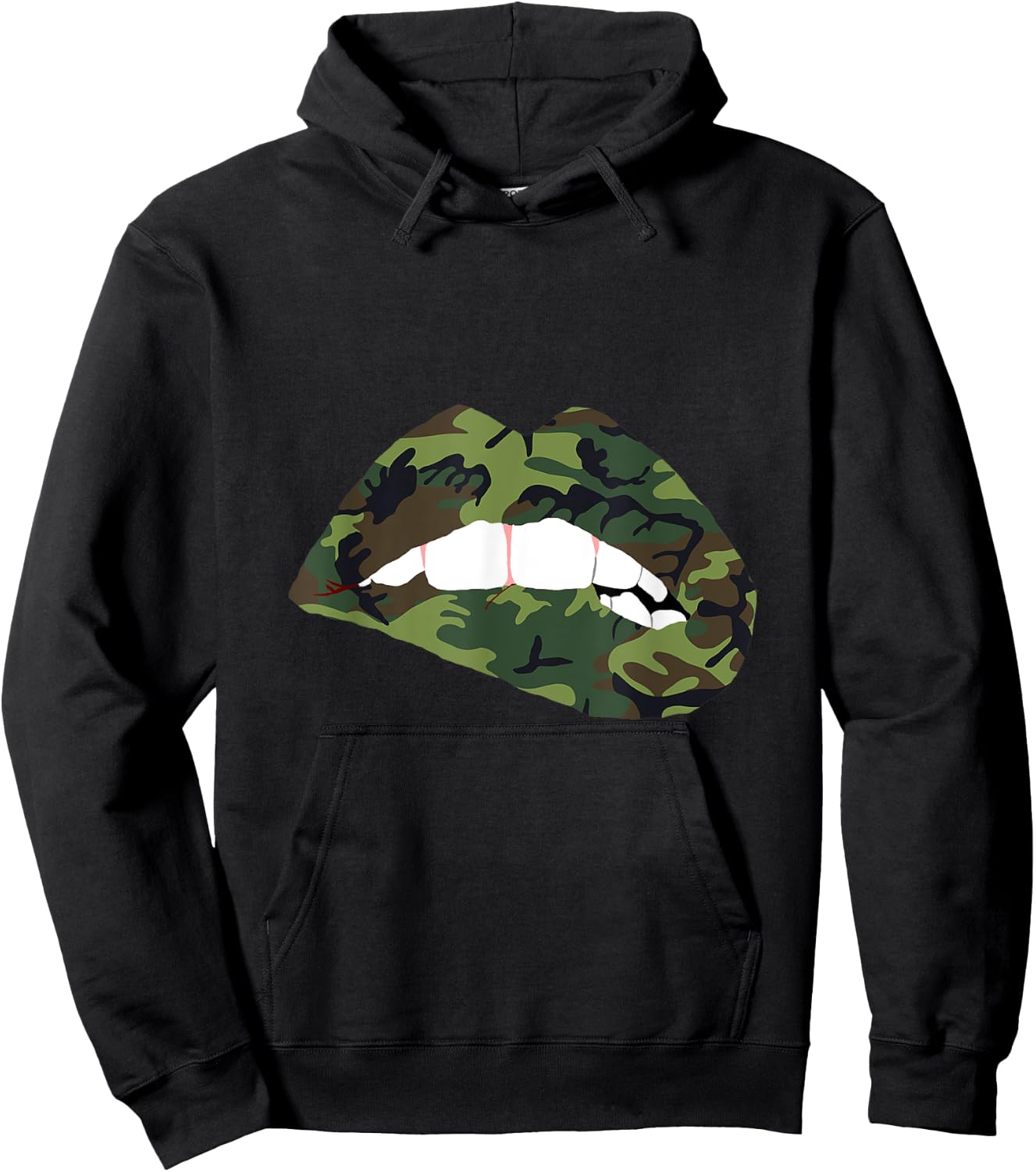 Camouflage Lips Mouth Military Kiss Me Biting Camo Kissing Hoodie - Hoodie | Black