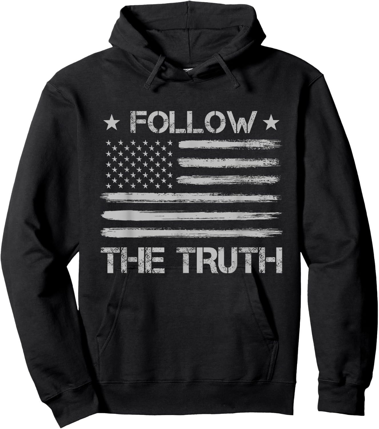 Follow the Truth Social Distressed US Flag Donald Trump Hoodie - Hoodie | Black