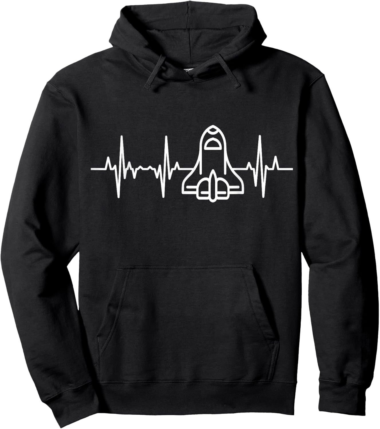 Space Rocket Heartbeat Space Enthusiast ECG Hoodie - Hoodie | Black