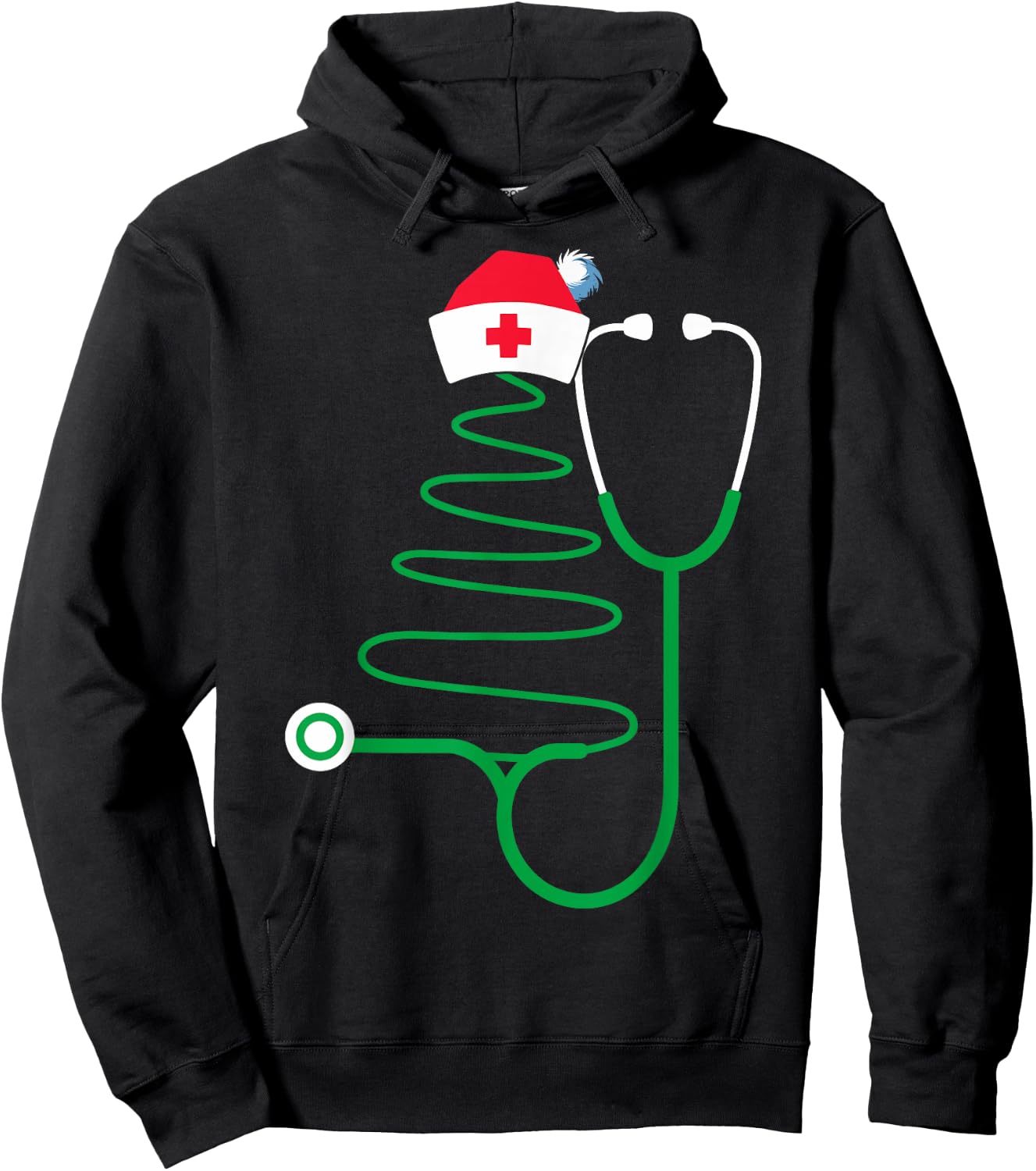 Stethoscope Christmas Tree Nurse Christmas Scrub Hoodie - Hoodie | Black