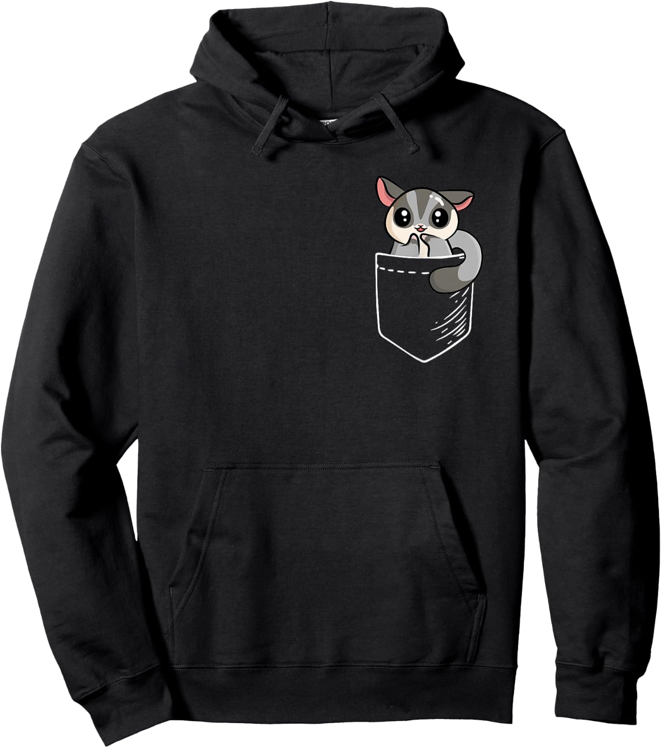 Kids Girls Cute Kawaii Pocket Sugar Glider Lover Hoodie - Hoodie | Black