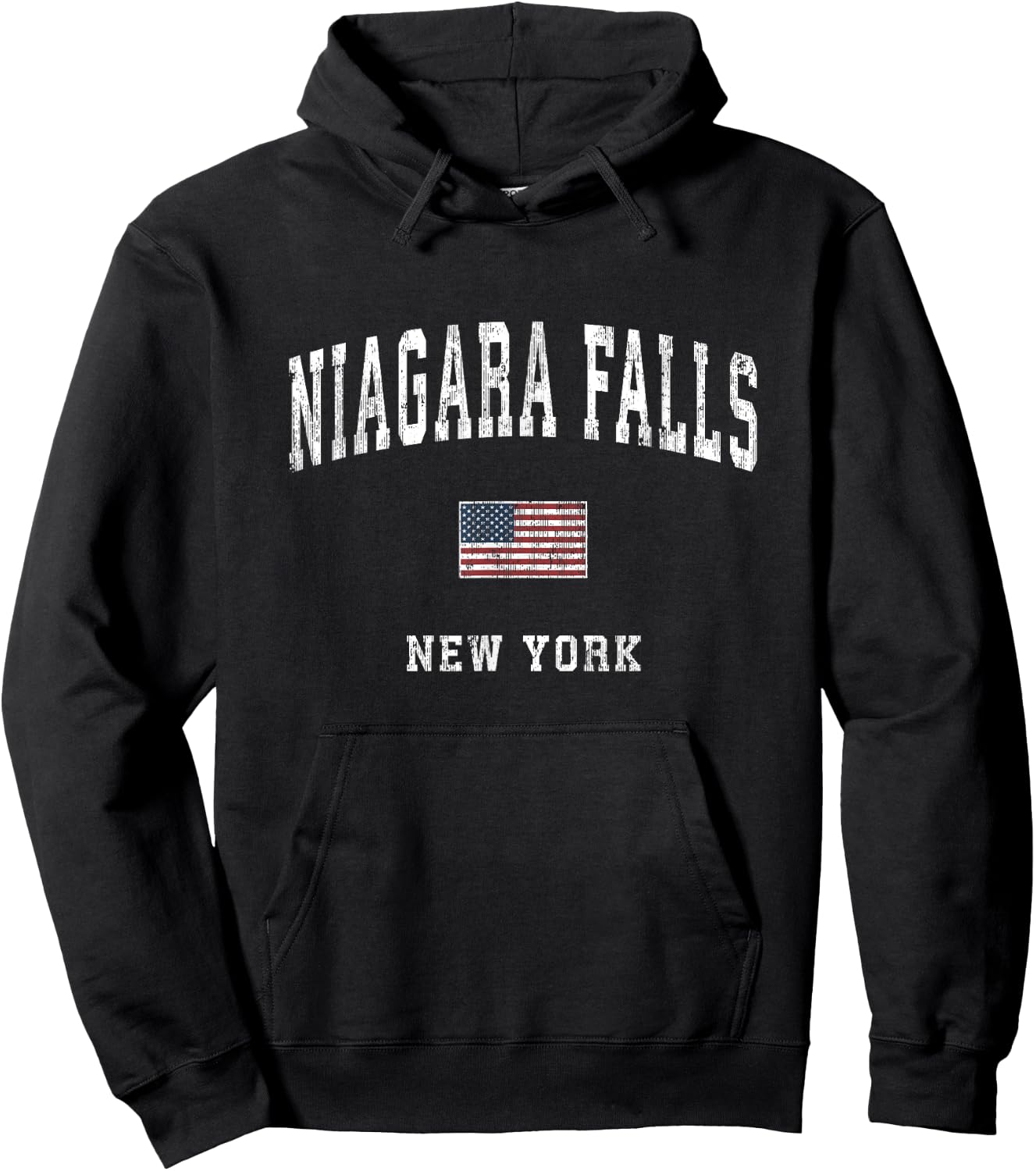 Niagara Falls New York NY Vintage American Flag Sports Hoodie - Hoodie | Black