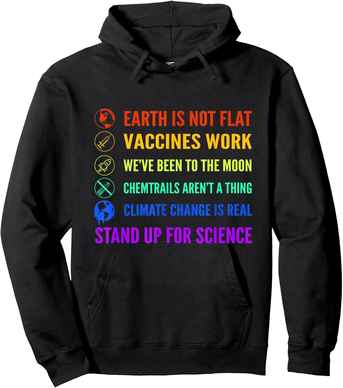 Earth is Not Flat Vaccines Work Moon science Hoodie - Hoodie | Black