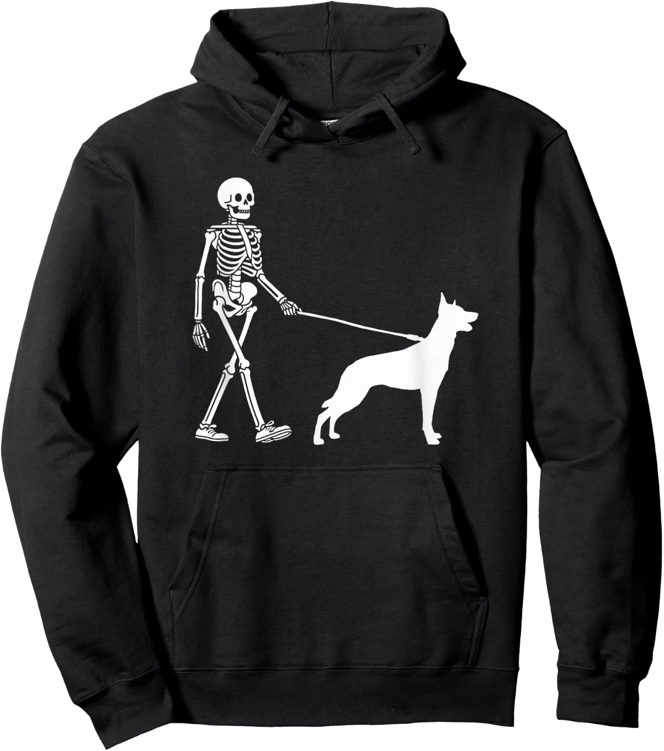 Skeleton Walking a Dog Belgian Malinois Halloween Outfit Hoodie - Hoodie | Black