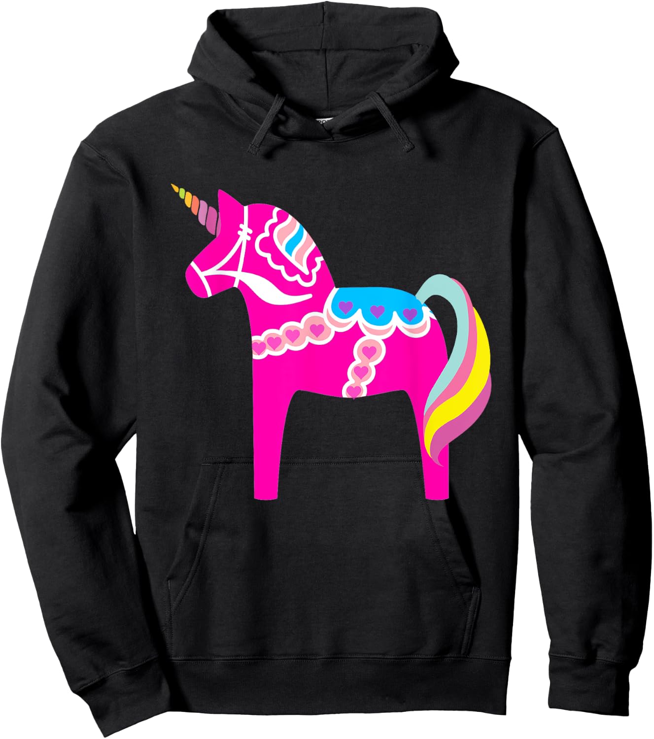Pink Dala Horse Unicorn Swedish Dalecarlian Horse Hoodie - Hoodie | Black