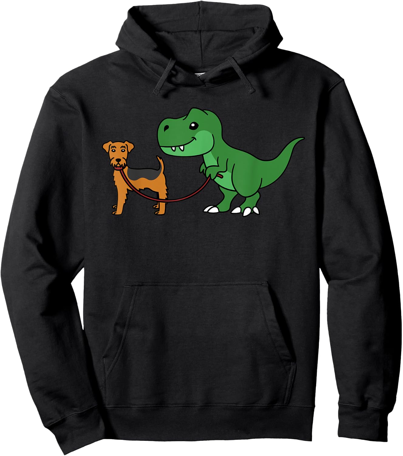 T-Rex Dinosaur Walking Airedale Terrier Funny Dog Hoodie - Hoodie | Black