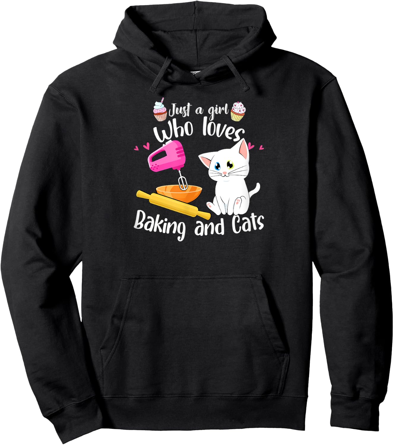 Just A Girl Who Loves Baking And Cats Baker Gift Baking Hoodie - Hoodie | Black