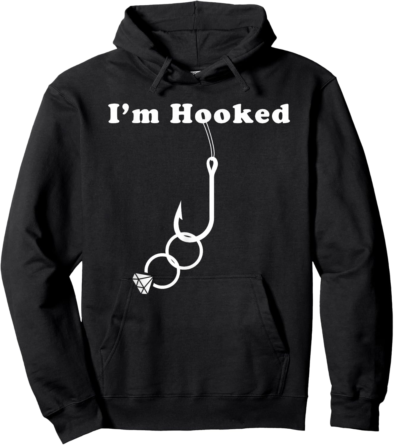 Groom or Fiance Engagement Fishing Gift - I'm Hooked Hoodie - Hoodie | Black