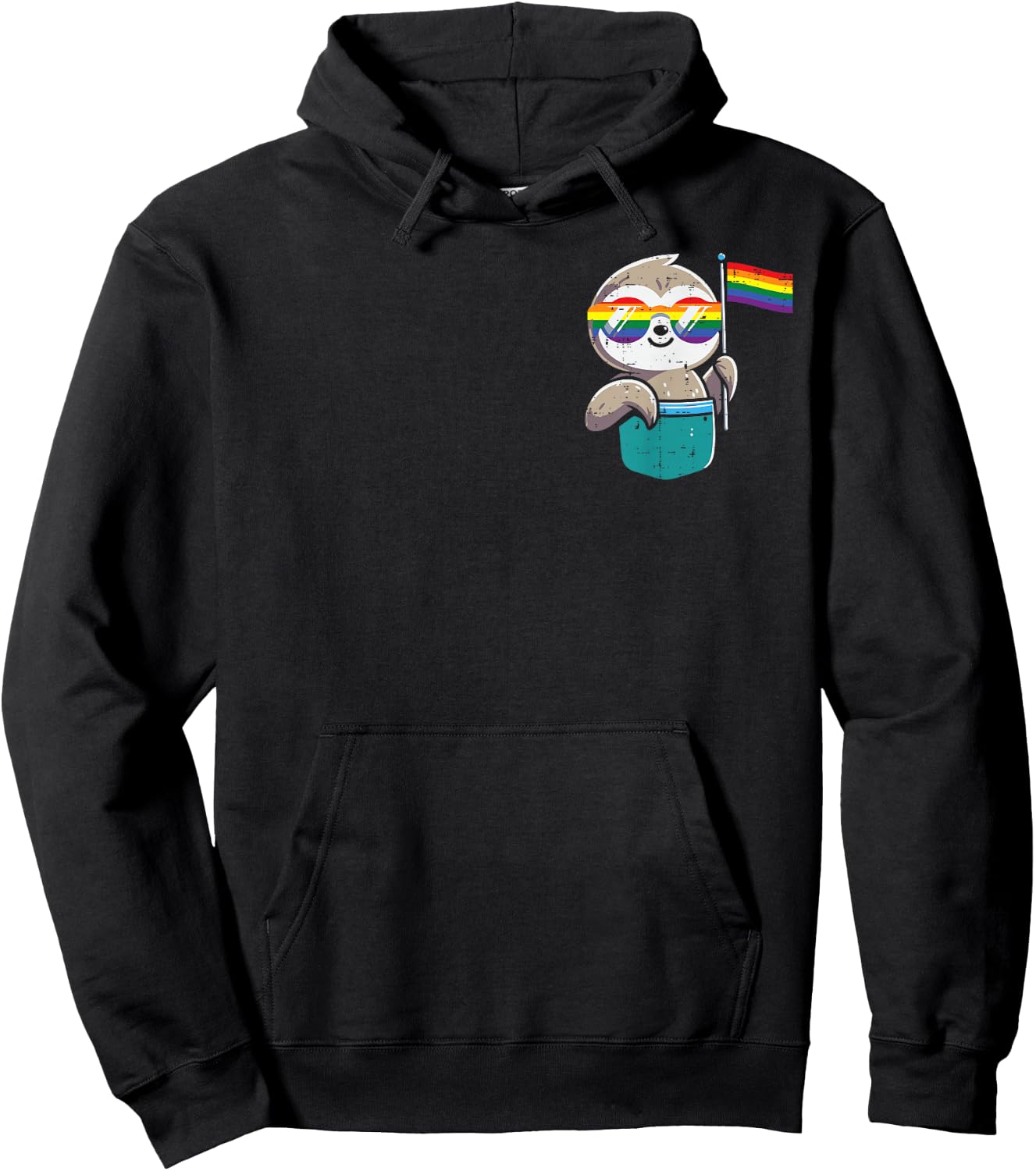 Gay Pride Month Sloth Pocket LGBTQ Ally Rainbow Men Women Hoodie - Hoodie | Black