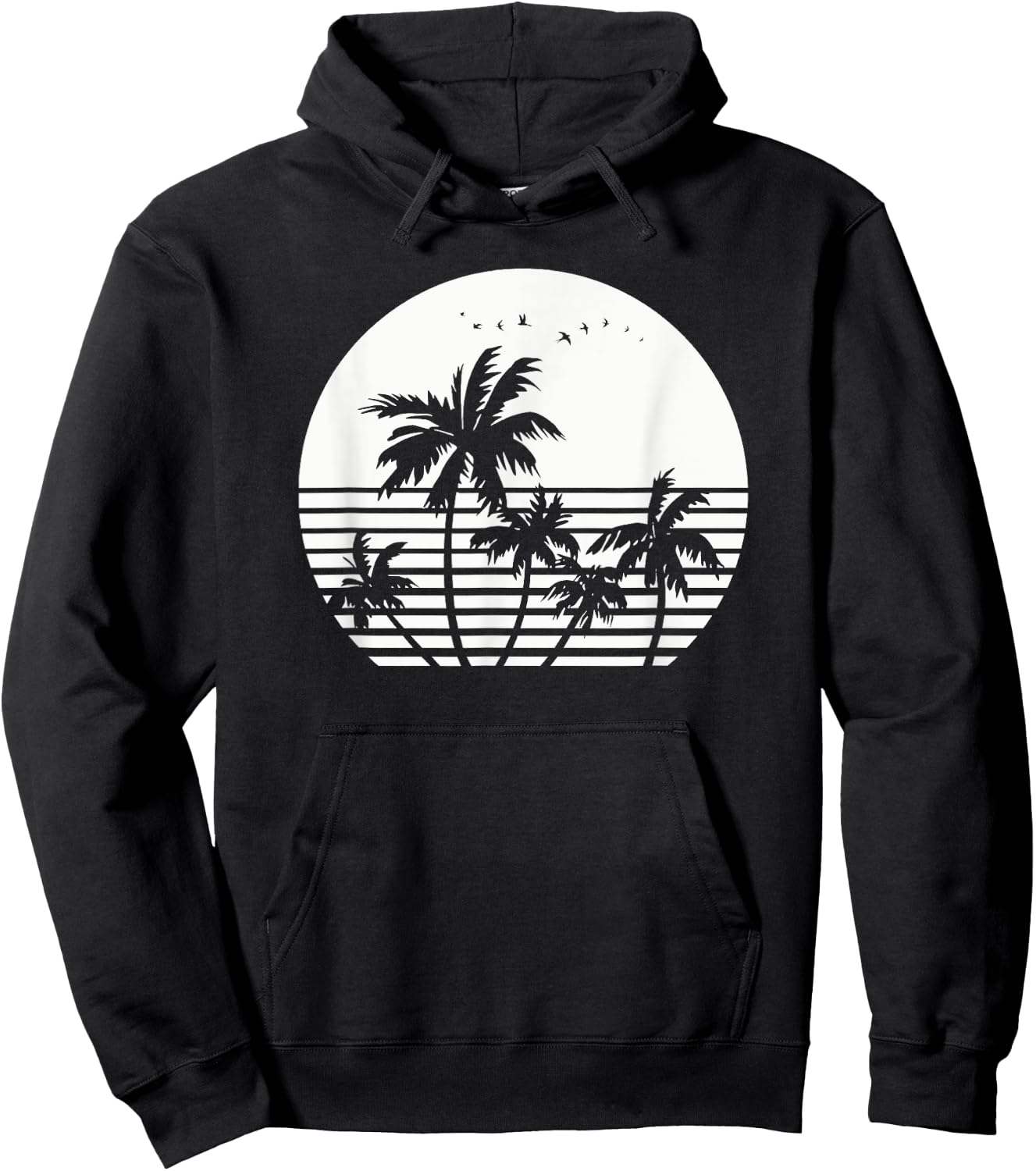 Vintage Birds Sunset Beach Palm trees Hoodie - Hoodie | Black