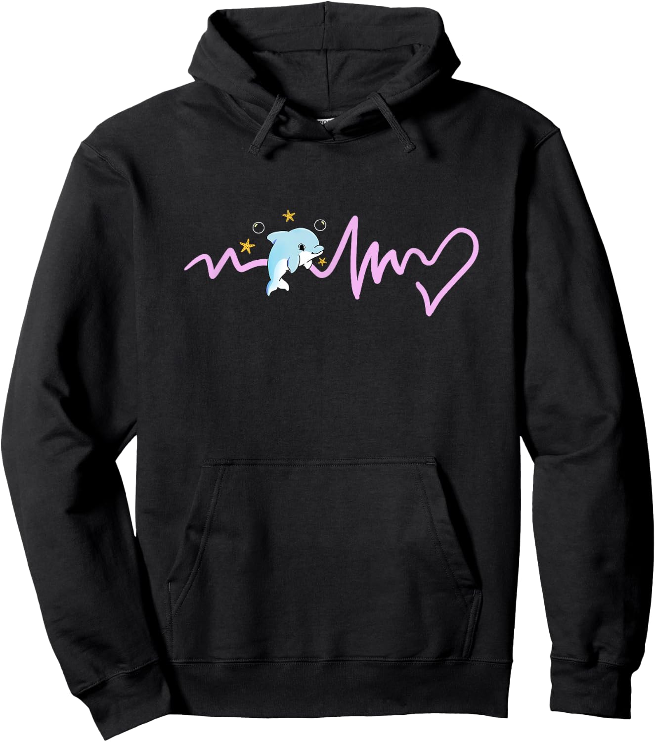 Kawaii Dolphin Heartbeat Hoodie - Hoodie | Black