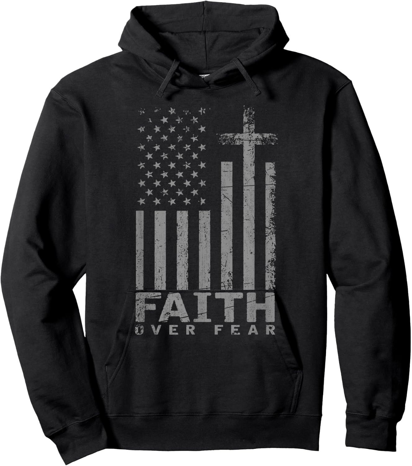 USA Flag Patriotic American Gift Faith Over Fear Prayer Women Girls Kids Men Hoodie - Hoodie | Black