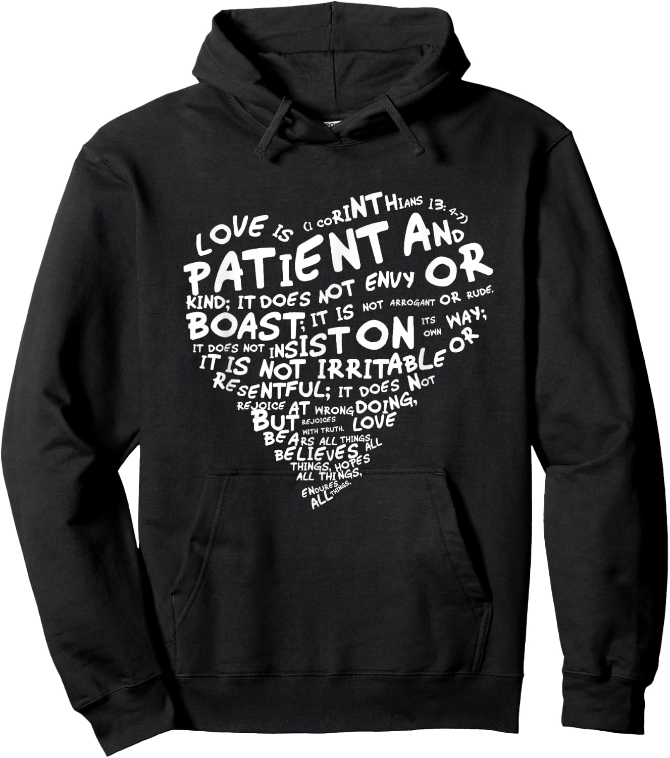 Love is Patient 1st Corinthians 13:4-7 White Heart Hoodie - Hoodie | Black