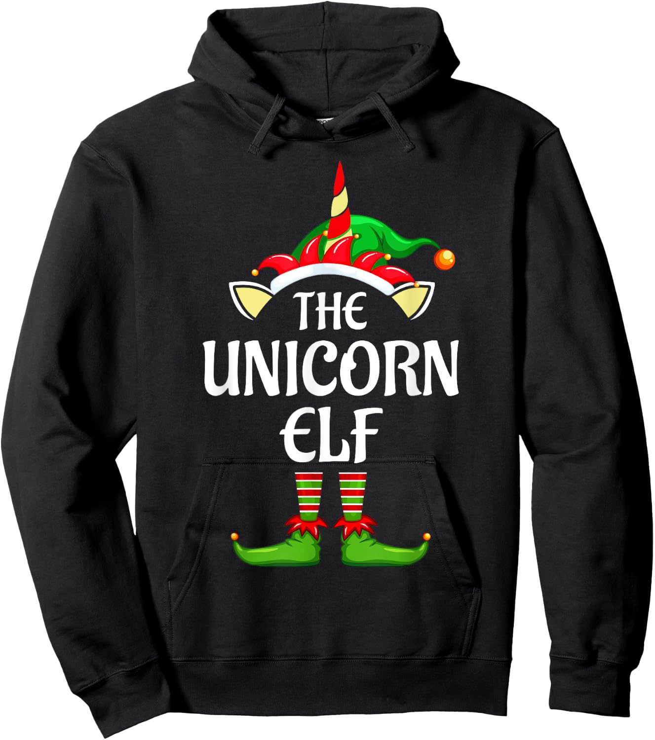 Unicorn Elf Matching Family Group Christmas Party Pyjamas Hoodie - Hoodie | Black