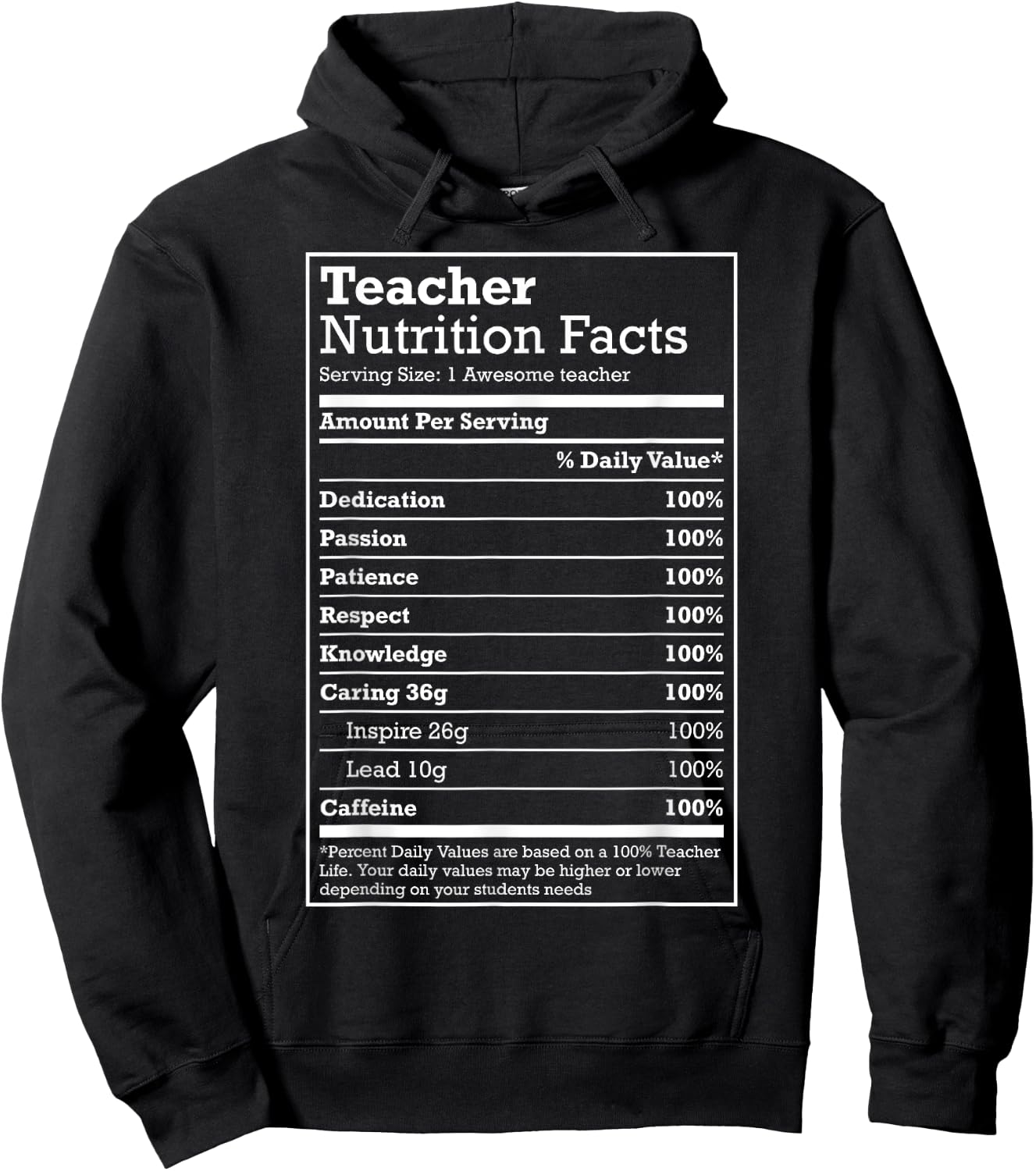 Nutrition Facts Shirt - Gift your favourite Teacher Men Women Girls Kids Hoodie - Hoodie | Black