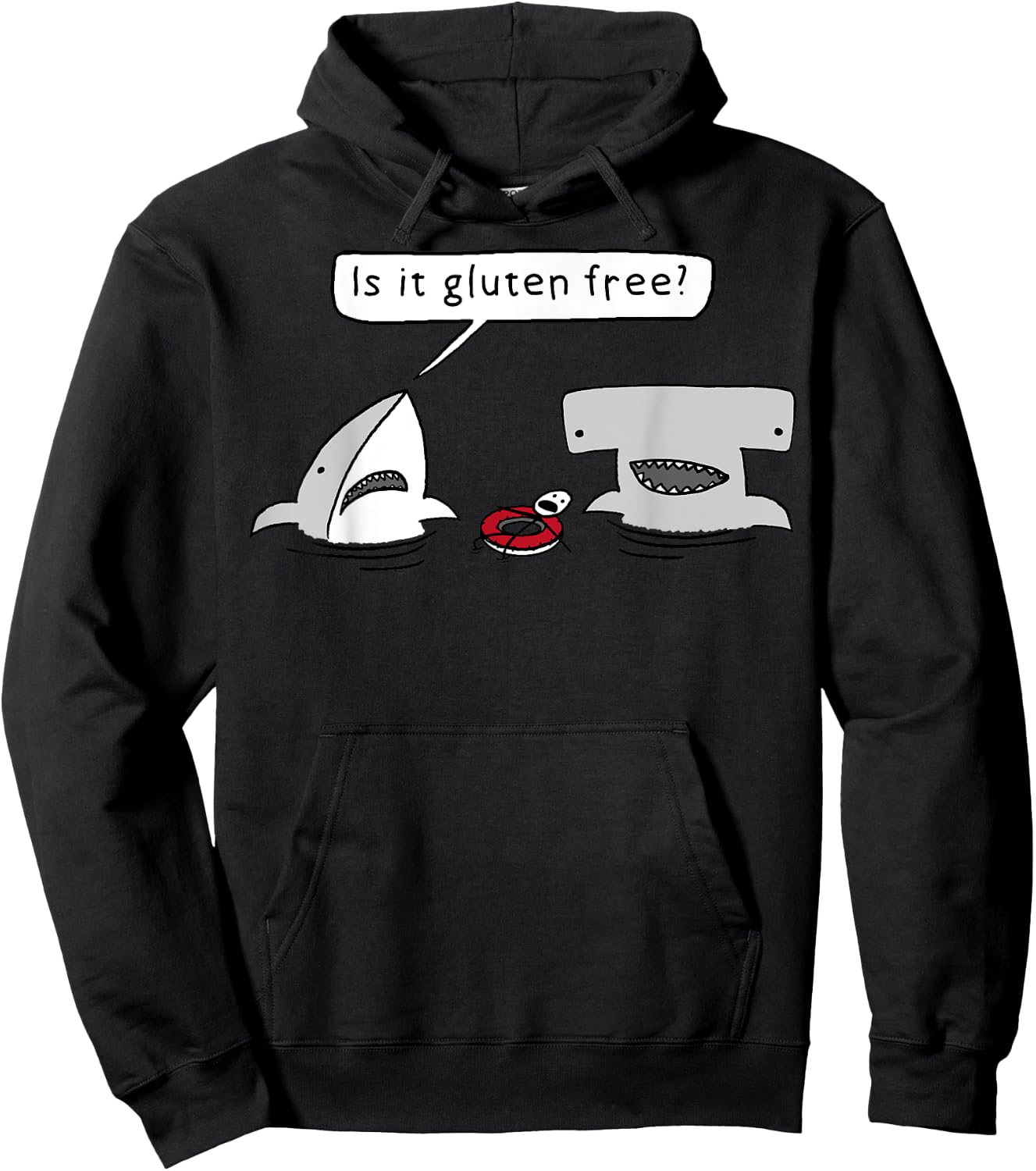 Is It Gluten Free Two Sharks Graphic Hoodie - Hoodie | Black