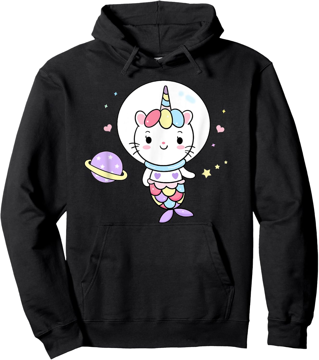 Cat Unicorn Mermaid in Space Cute Purrmaid Men Women Kids Hoodie - Hoodie | Black
