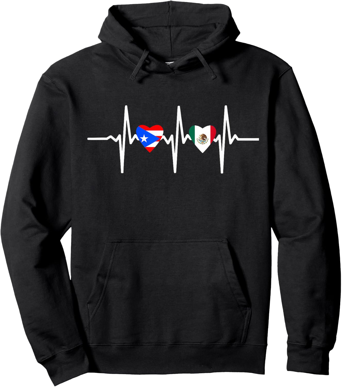 Half Mexican And Puerto Rican Rico Flag Mexirican Heartbeat Hoodie - Hoodie | Black