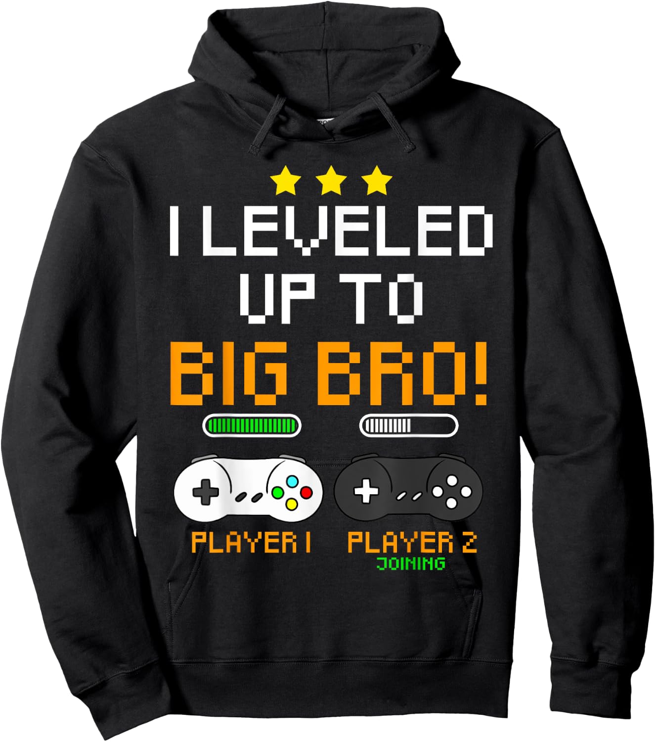 Big Bro Announcement Level Up Player 1 Player 2 Sibling Gift Hoodie - Hoodie | Black