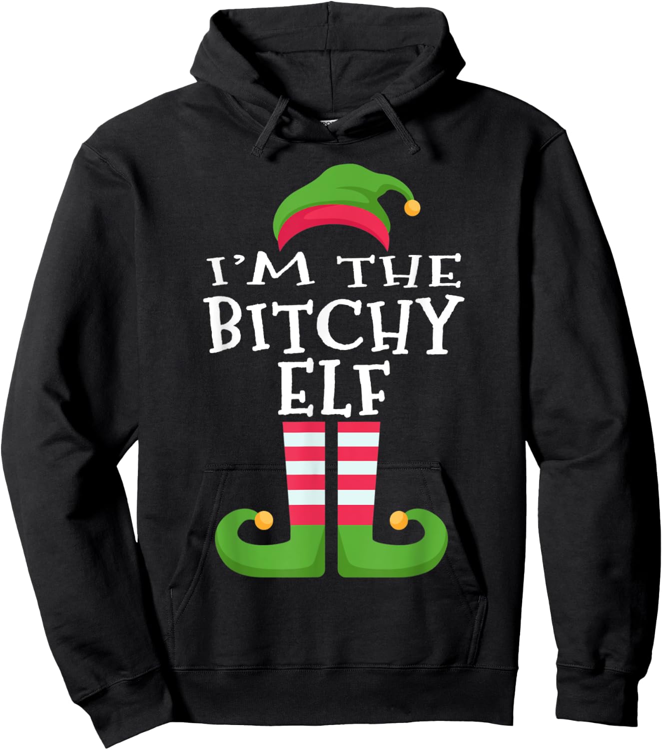 I'm The Bitchy Elf Family Matching Christmas Pajama Hoodie - Hoodie | Black
