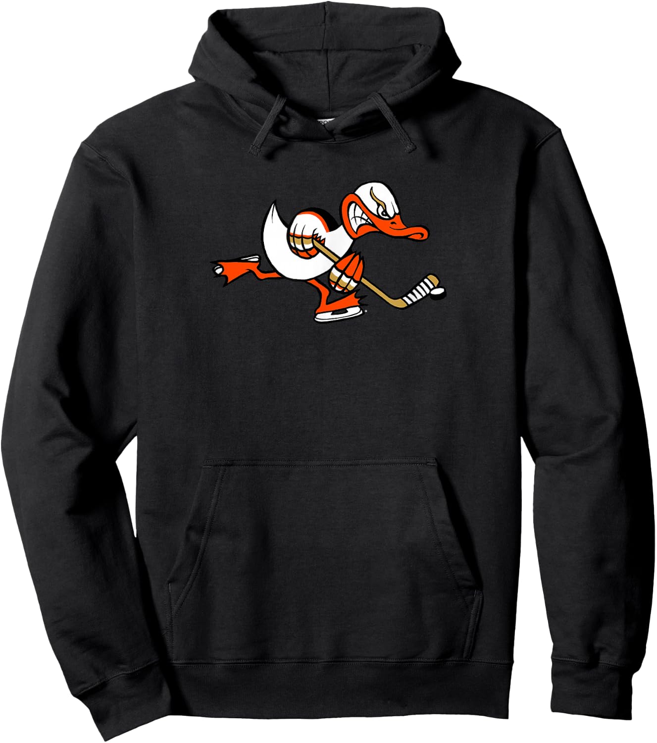 Cute Graphic Cartoon Duck Mascot Playing Ice Hockey Hoodie - Hoodie | Black