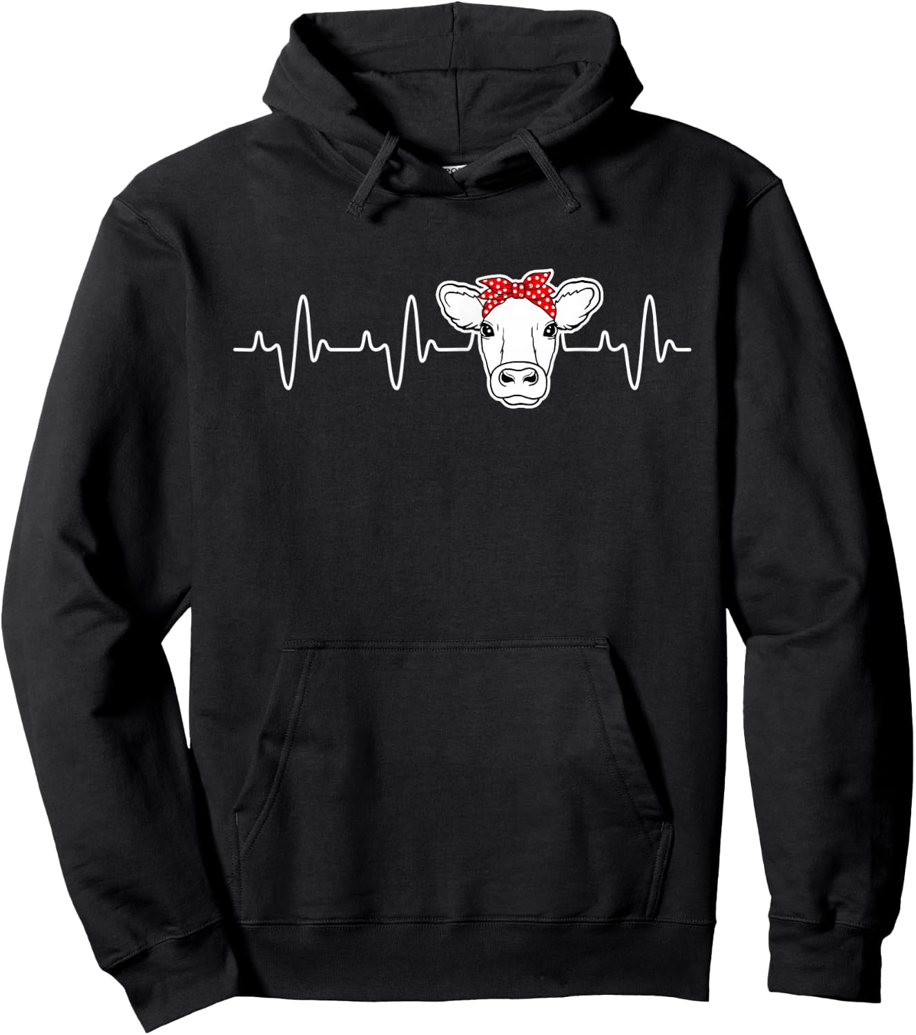 Cattle Cow Heart Valve EKG Heartbeat, Cute Cow Lover funny Hoodie - Hoodie | Black