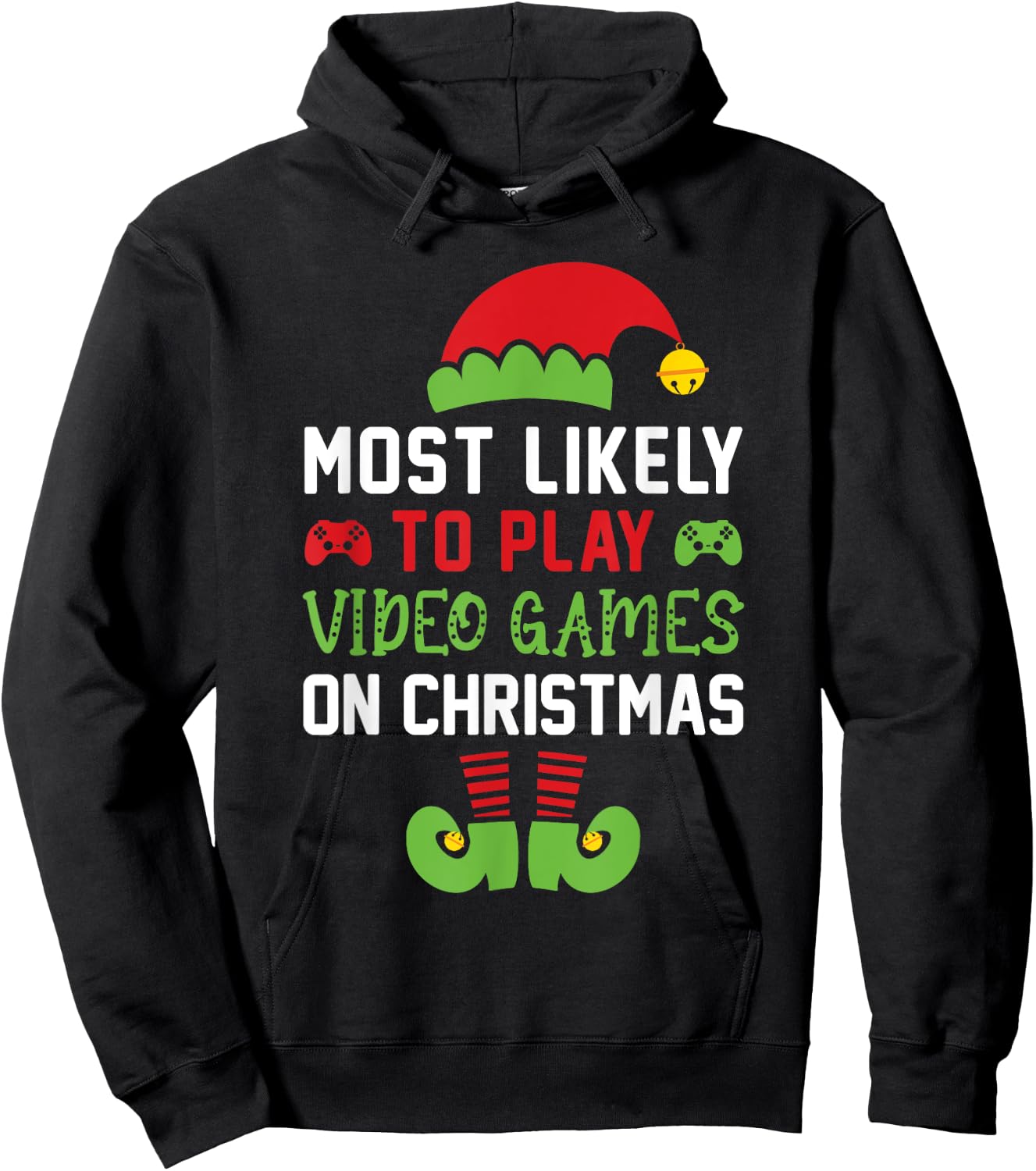 Gamer Elf Most Likely To Play Video Games Christmas Hoodie - Hoodie | Black