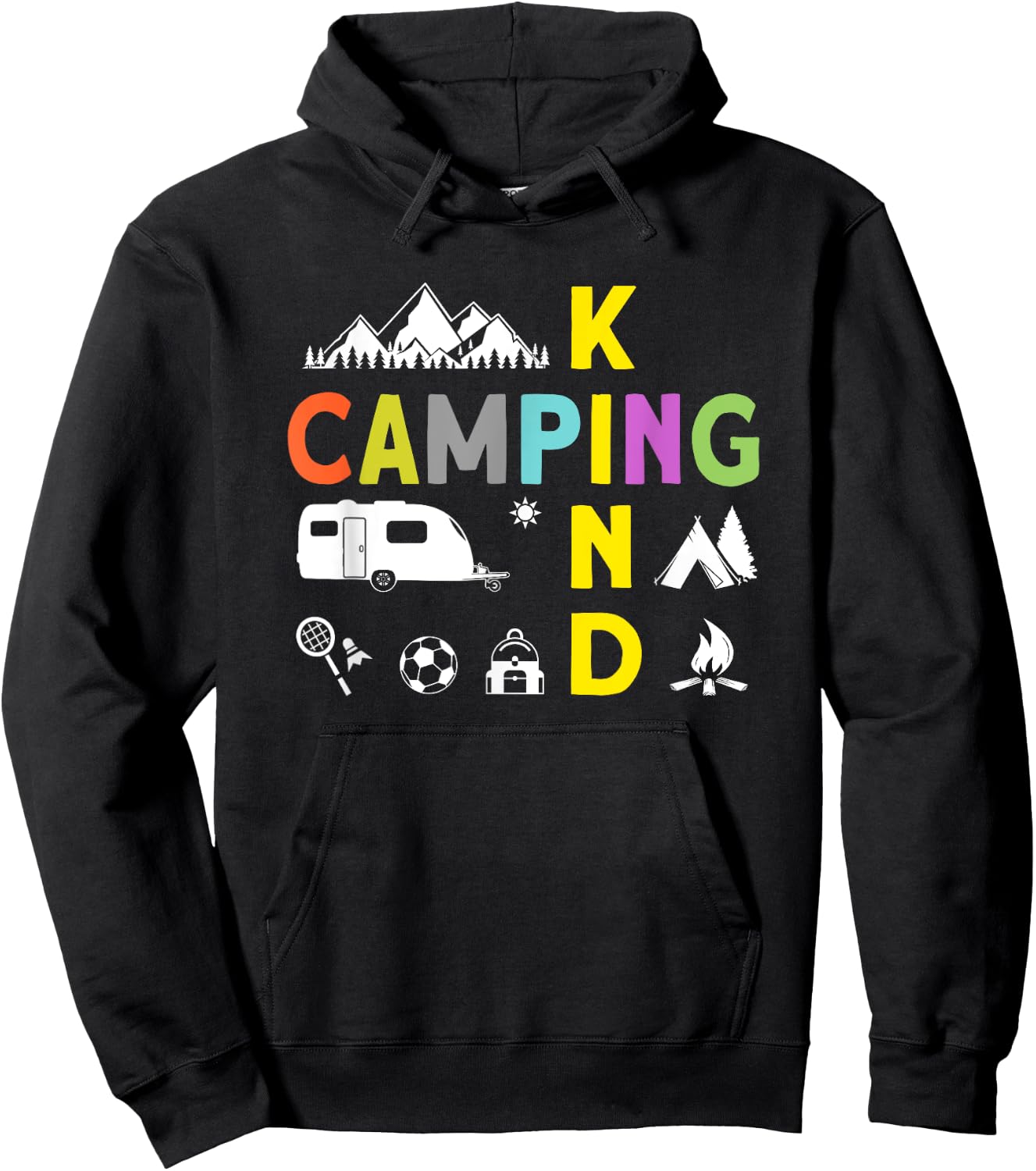 Camping Kinder Zubehör Wohnwagen Junge Mädchen Camping Kind Schwarz Klein -Kinder Camping-themed Kinder mit kurzen Ärmeln Kurzarm Camping Hoodie - Hoodie | Black