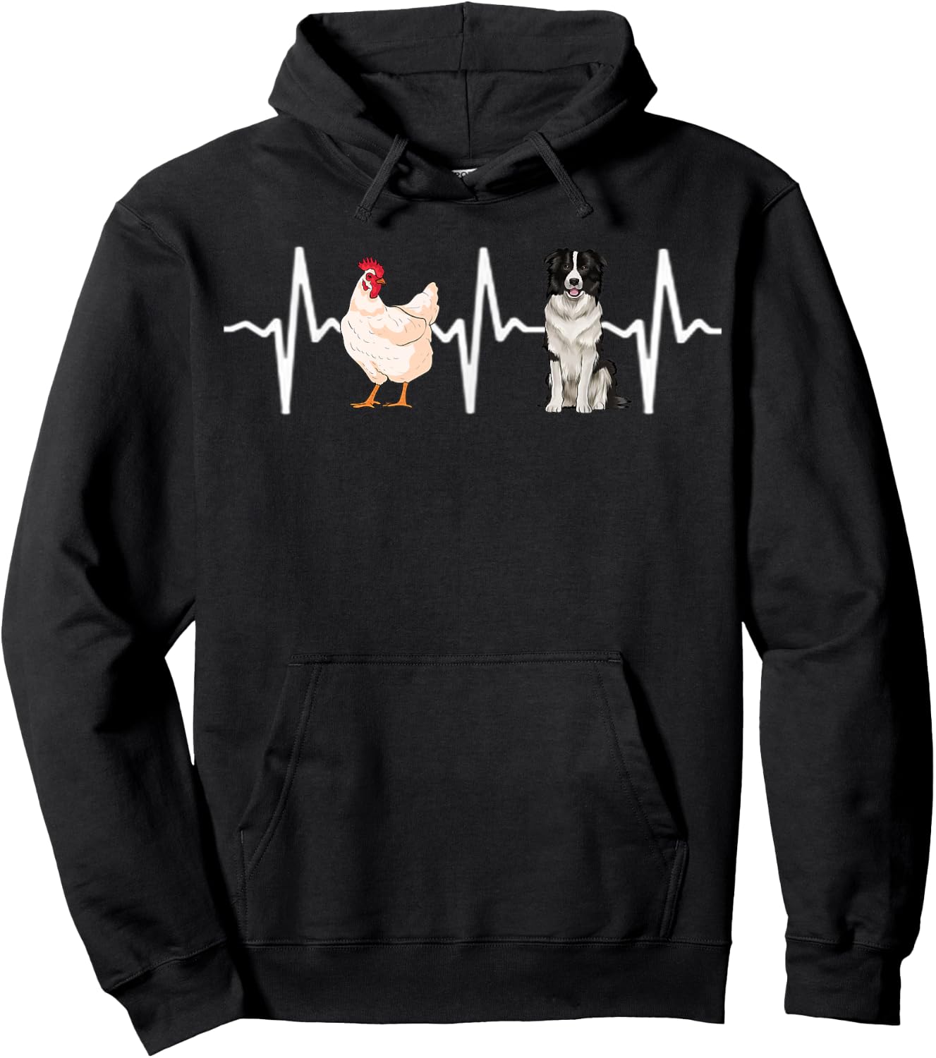 Hen Chicken Border Collie Heartbeat Dog Lover Hoodie - Hoodie | Black