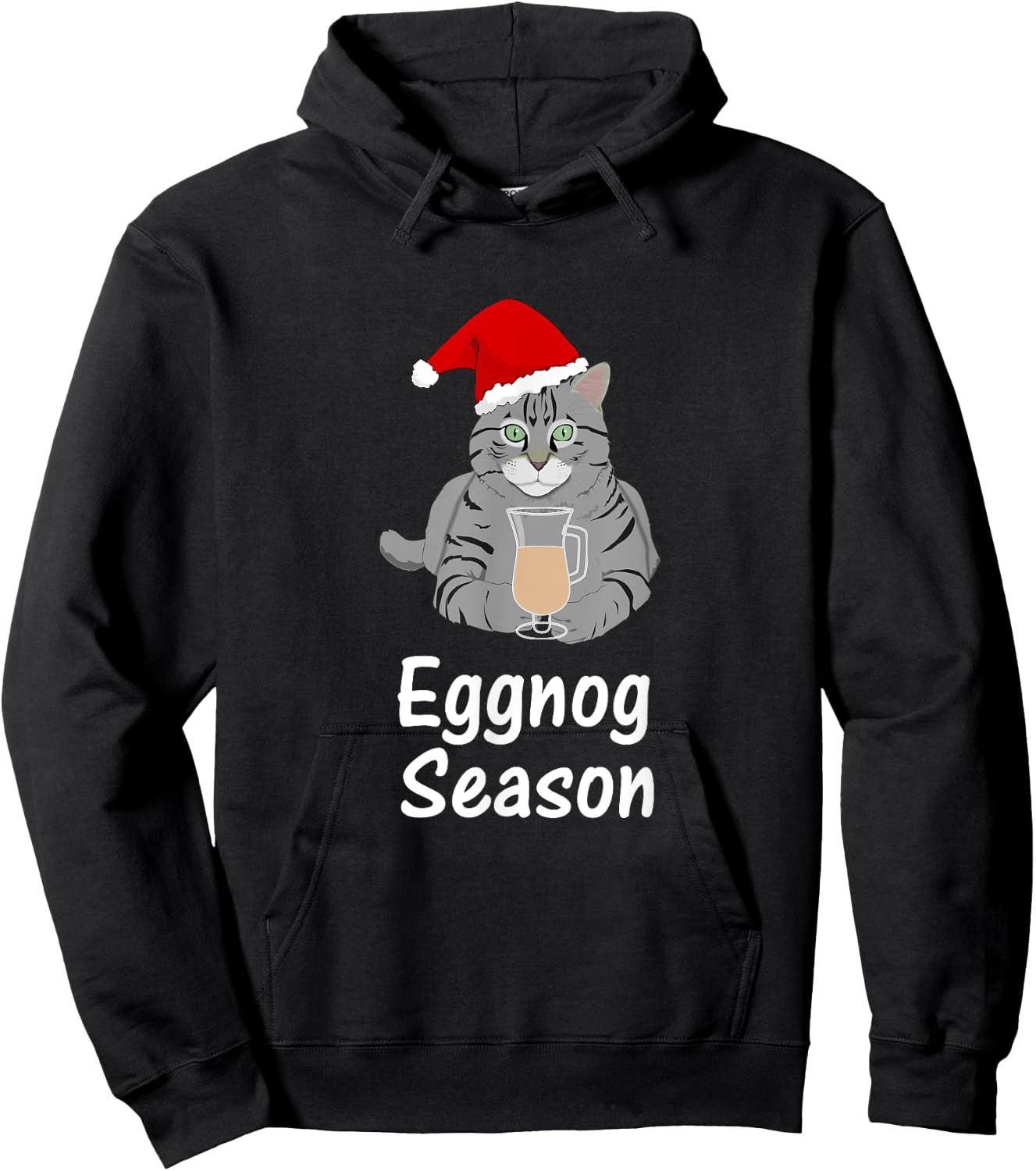 Eggnog Time, Fun Cat Christmas Gift T Shirt, Dk Hoodie - Hoodie | Black
