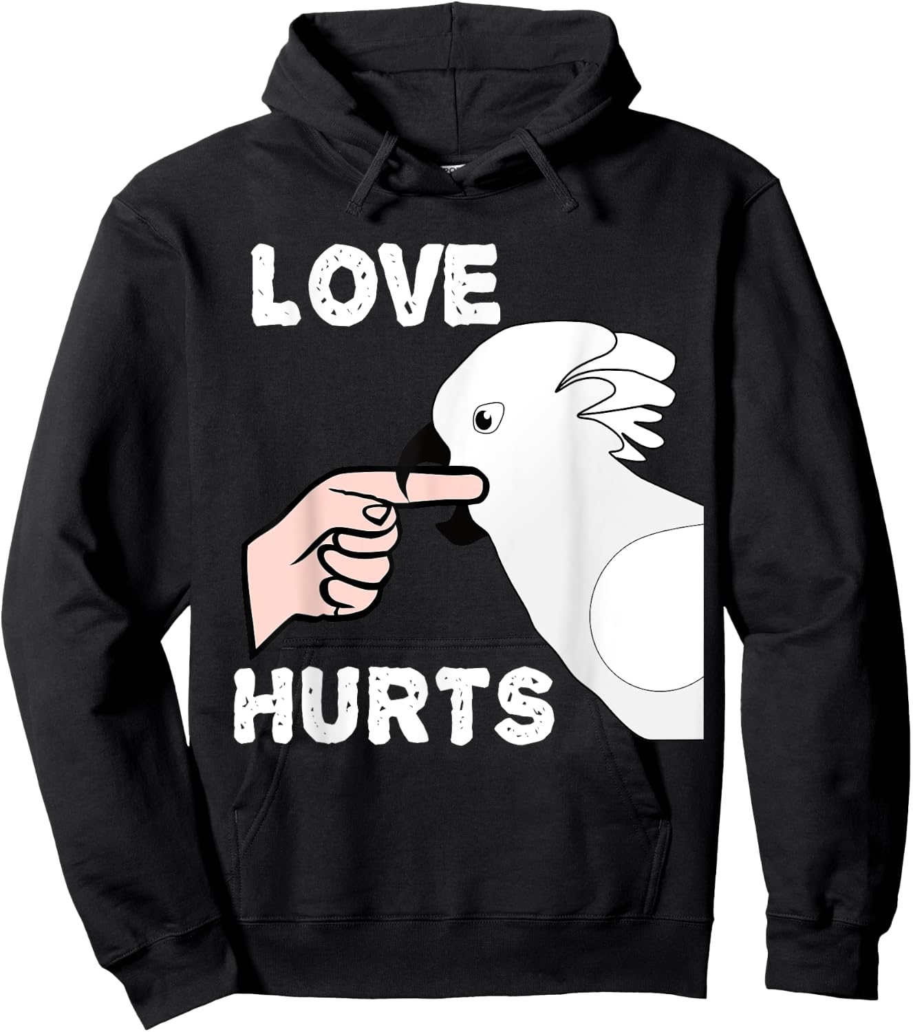 Love Hurts Umbrella Cockatoo Parrot Hoodie - Hoodie | Black