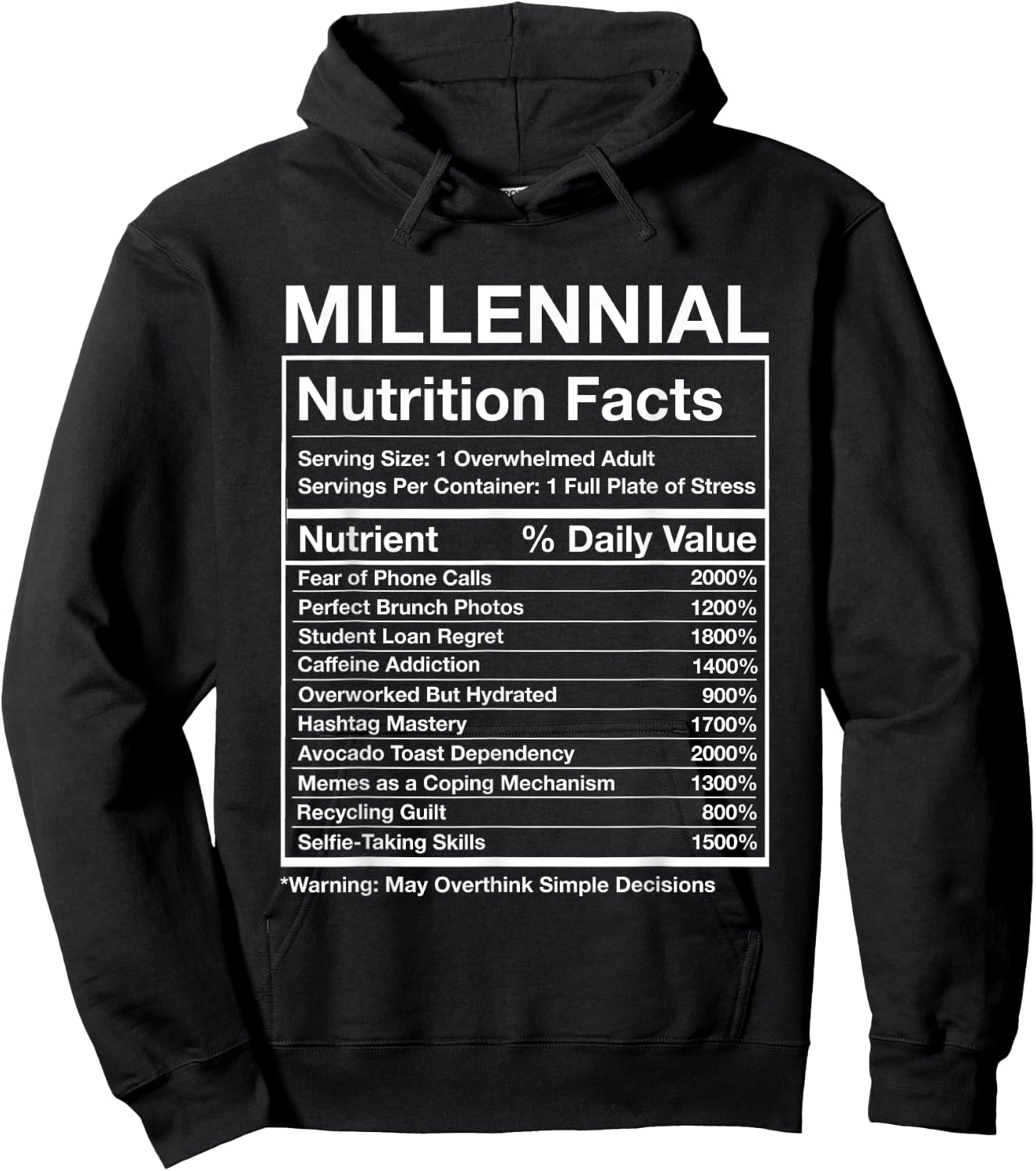 Millennial Nutrition Facts - Funny Generation Meme Hoodie - Hoodie | Black