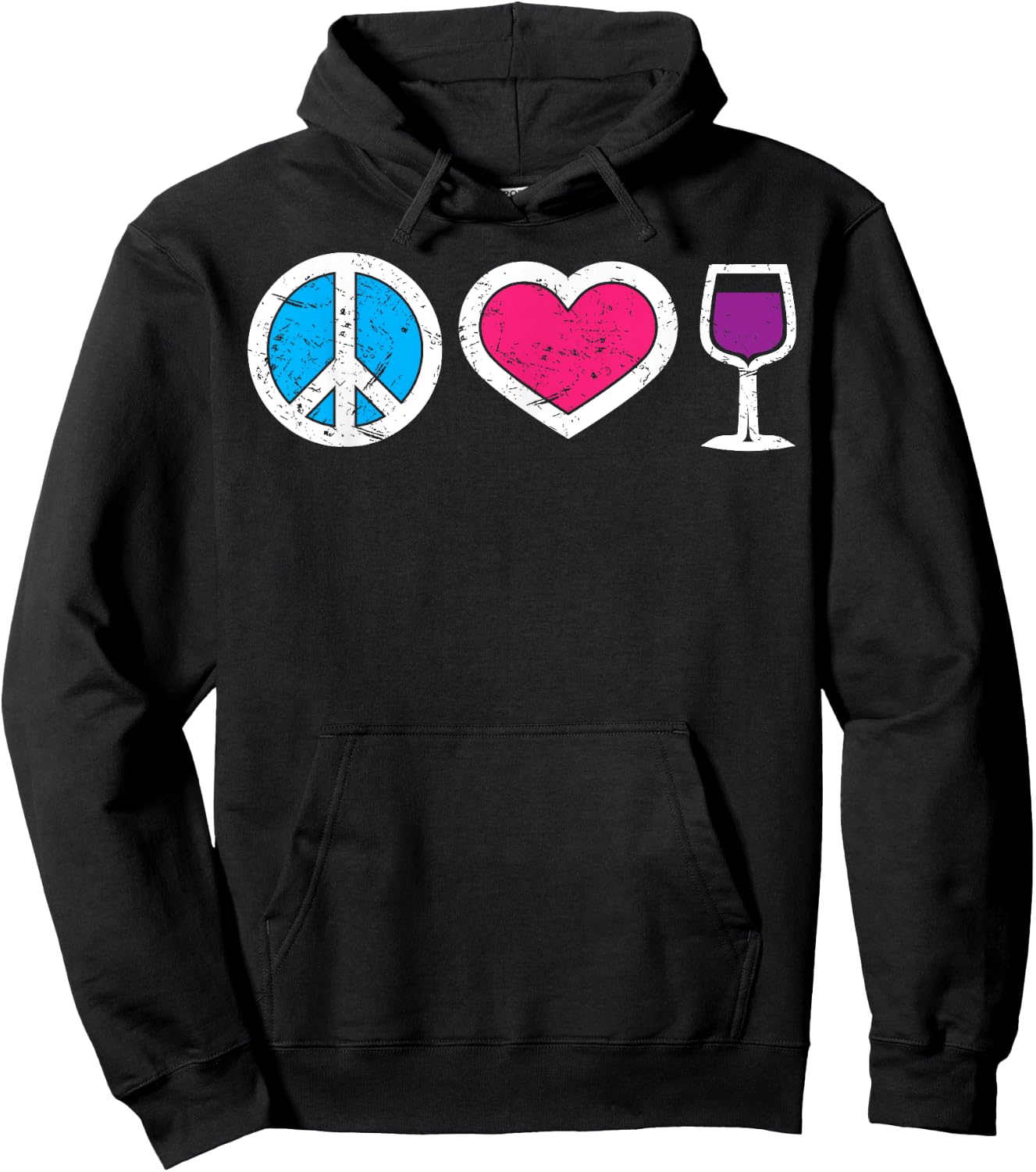 Peace Sign Love Heart And Wine Shirt | Cute Wine Lover Gift Hoodie - Hoodie | Black