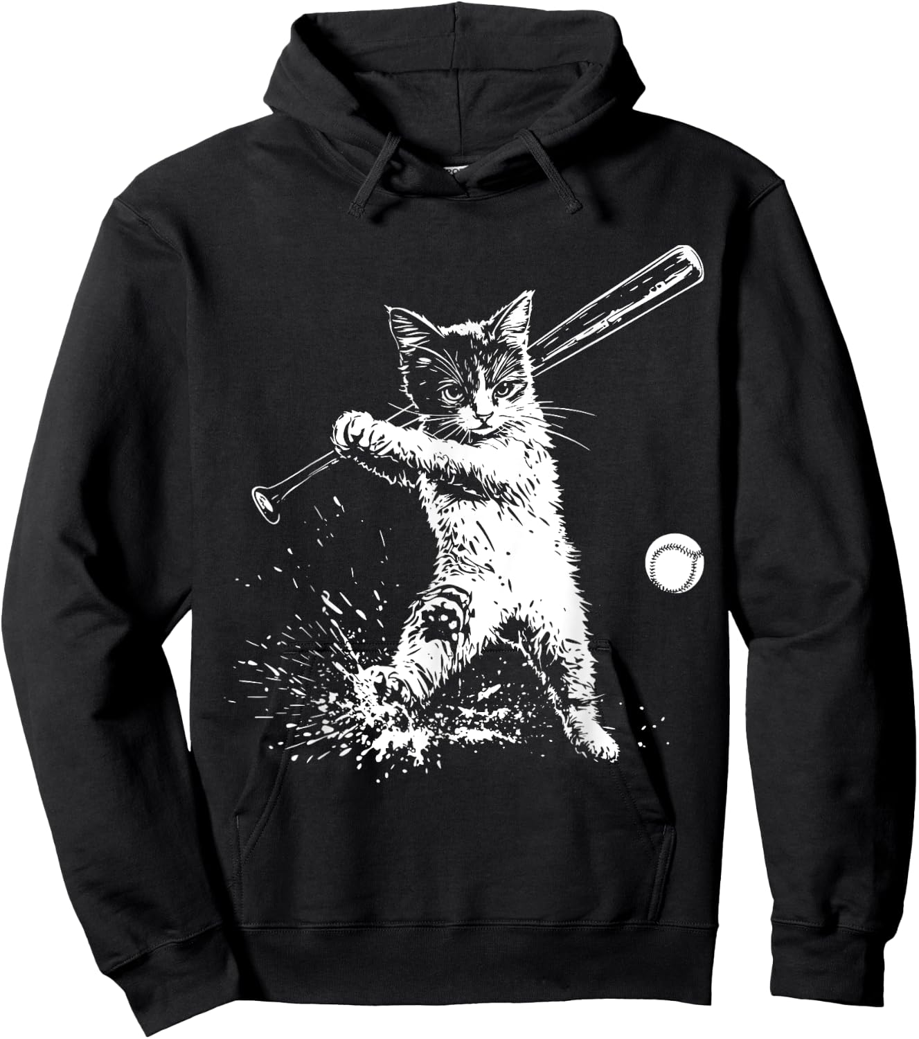 Funny Cat Baseball Graphic Women Kids Hoodie - Hoodie | Black