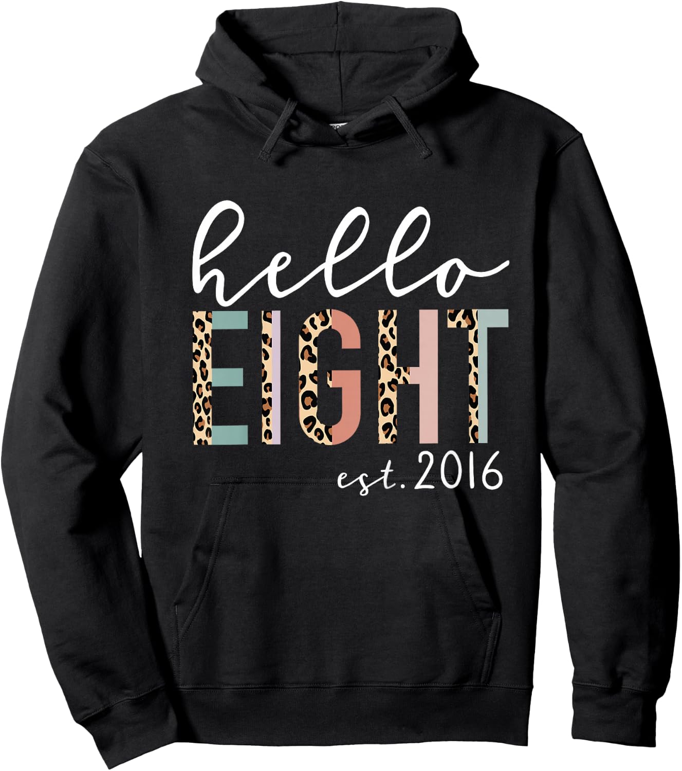 Hello Eight Est 2016 8-Year-Old Girl Leopard Print Hoodie - Hoodie | Black