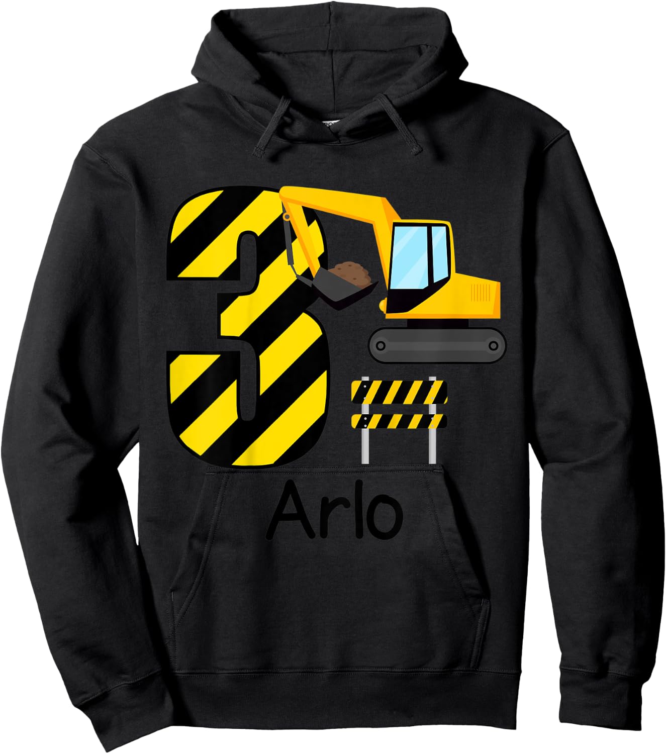Kids Boys Construction 3rd Birthday Arlo 3 Years Old Party Hoodie - Hoodie | Black