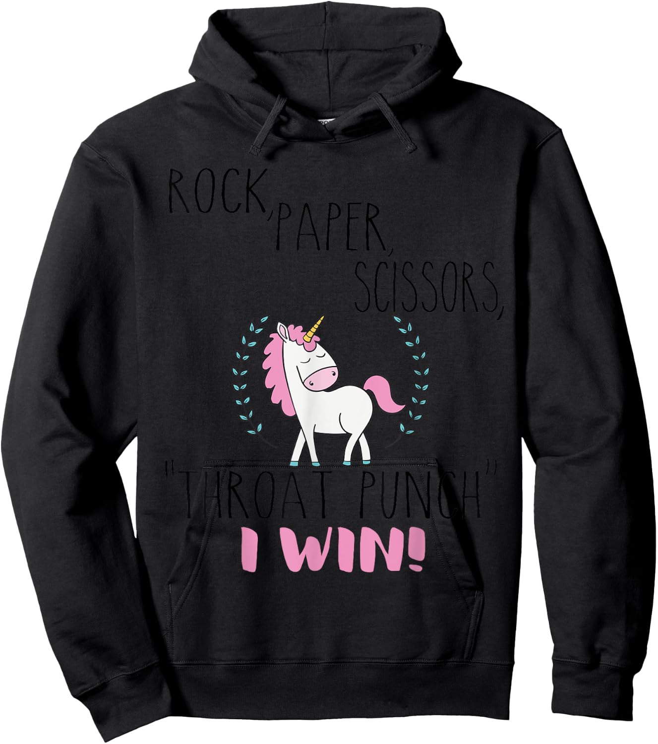 Funny Unicorn Rock Paper Scissors Throat Punch I Win Hoodie - Hoodie | Black