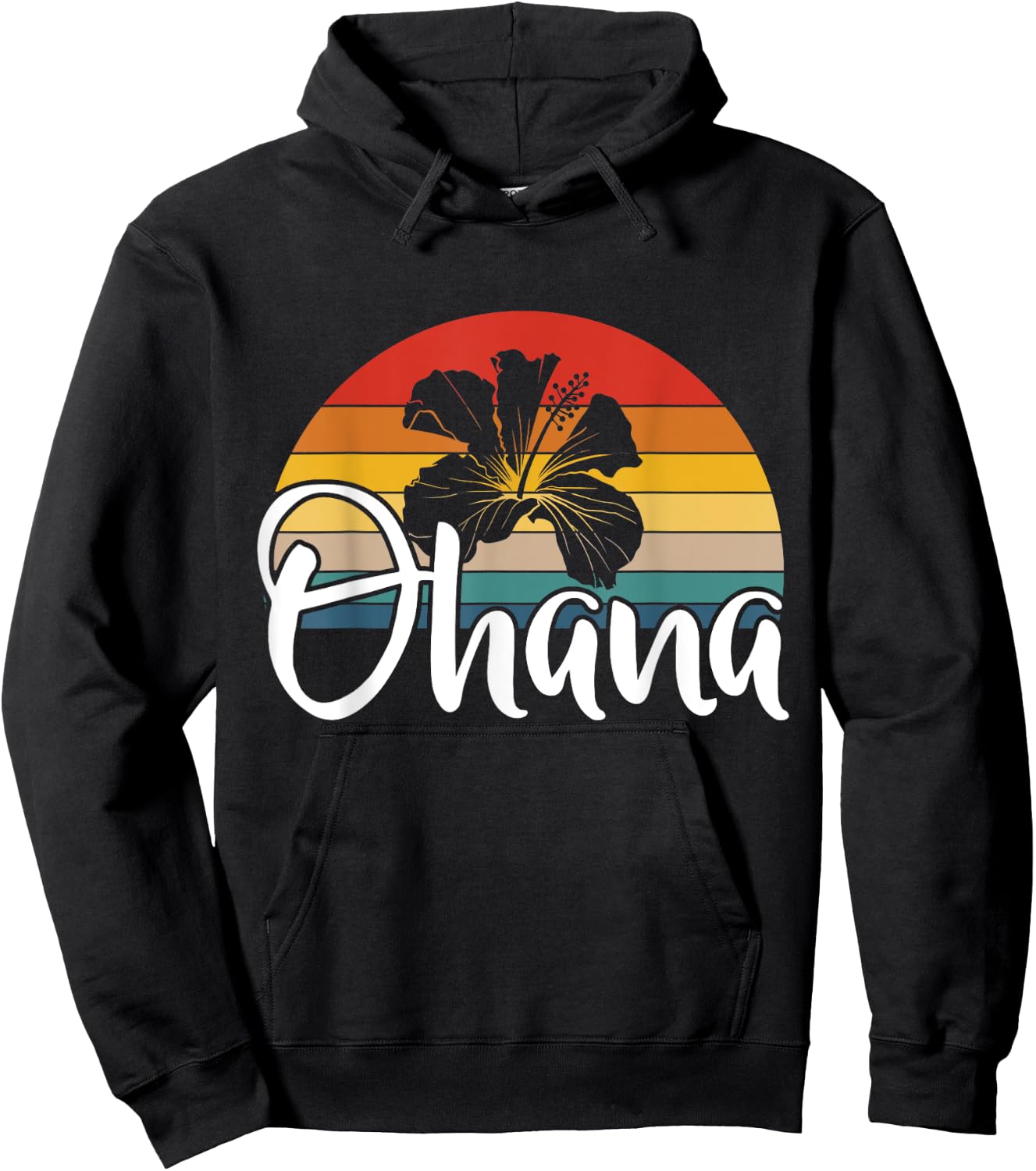Ohana Hawaii Hibiscus Flower 70s Retro Family Holiday Hoodie - Hoodie | Black