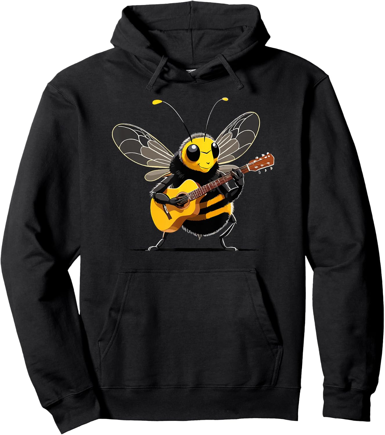 Bee playing Acoustic Guitar, Bee Guitarist Hoodie - Hoodie | Black