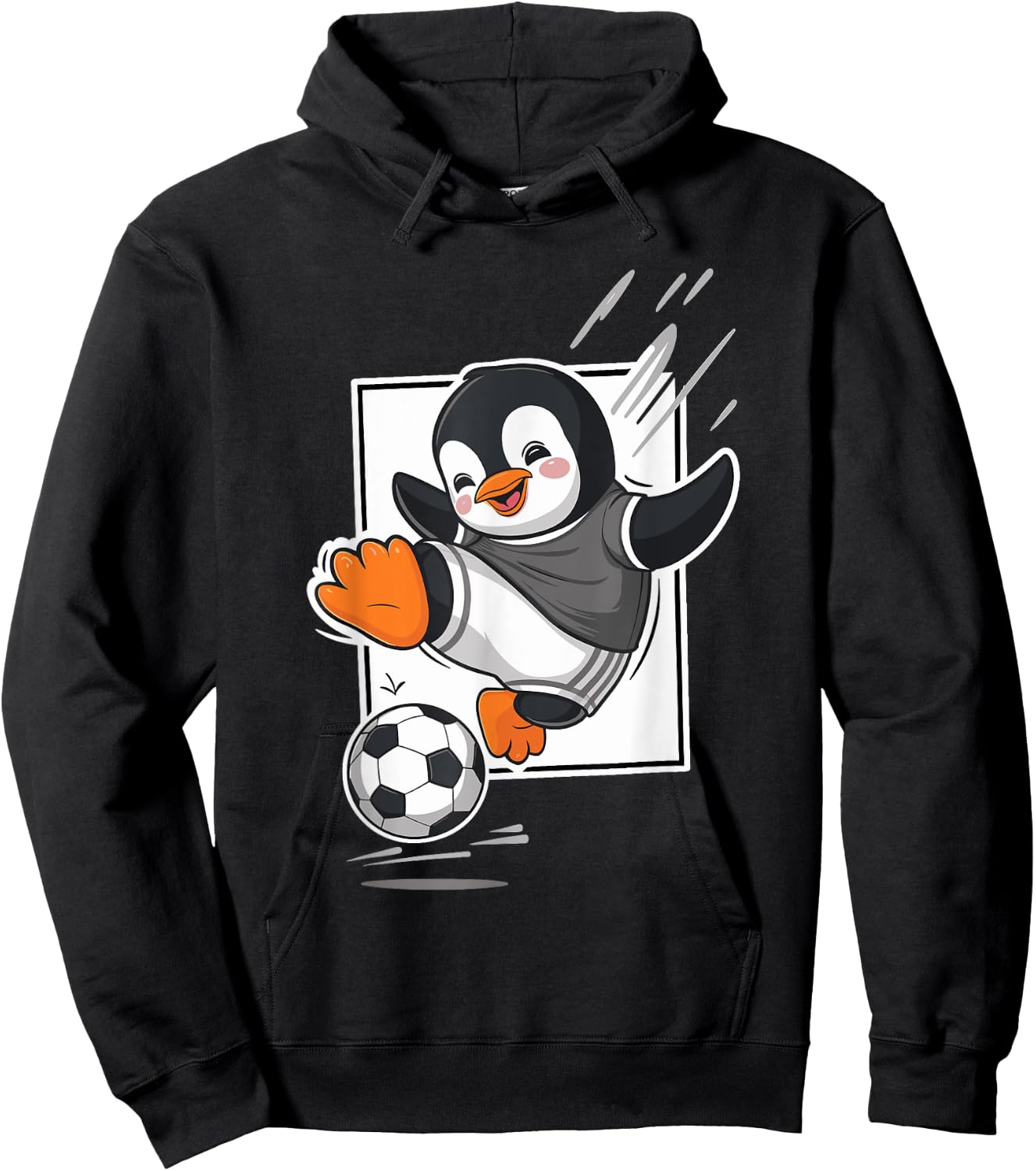 Penguin Playing Soccer Kicking Football Cute Cartoon Penguin Hoodie - Hoodie | Black