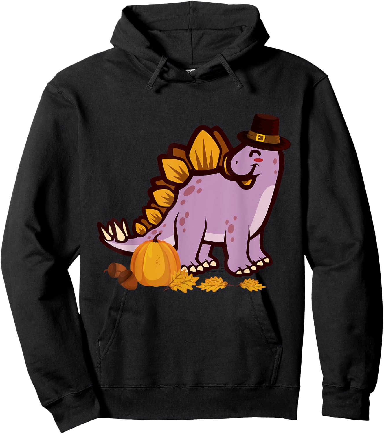 Happy Thanksgiving Holiday Cute Stegosaurus Dinosaur Hoodie - Hoodie | Black