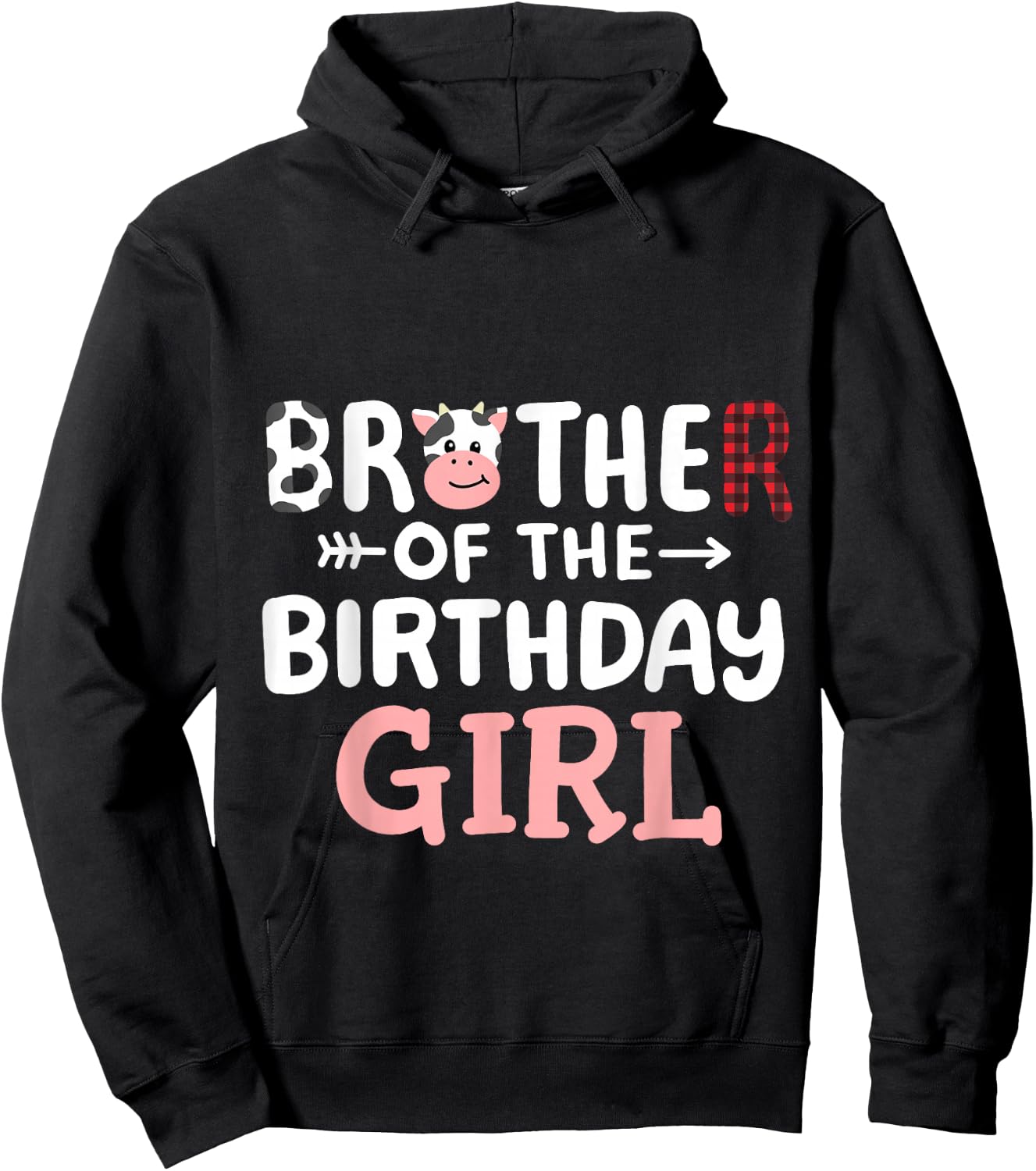Brother of the Birthday Girl Cow Farm Party Matching Family Hoodie - Hoodie | Black