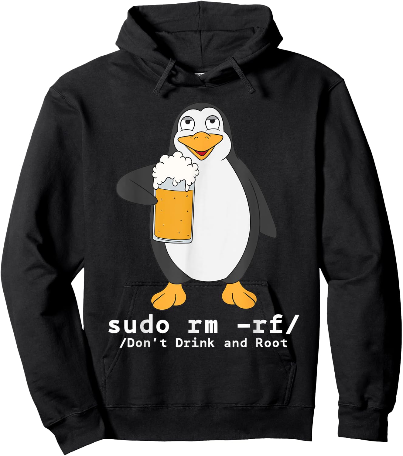 Tux Linux Penguin Sudo Rm Rf | Computer Freak Beer Hacker Hoodie - Hoodie | Black