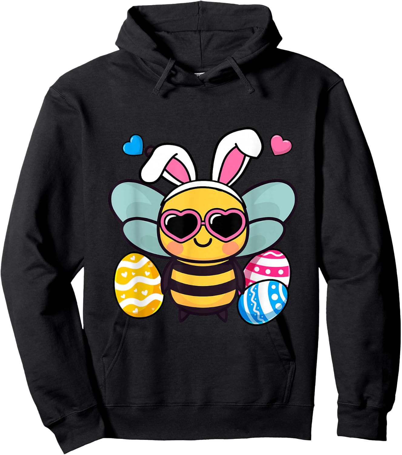 Cute Bee Bunny Ears Easter Day Boy Girl Kids Hoodie - Hoodie | Black