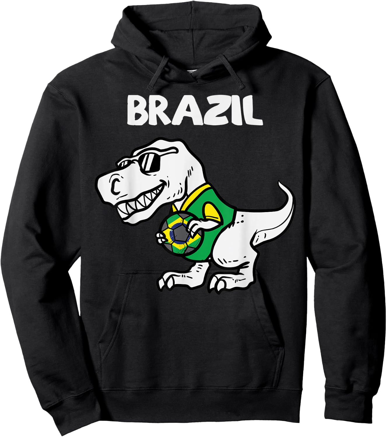 Brazil Trex Dino Brazilian Flag Soccer Fan Boys Kids Toddler Hoodie - Hoodie | Black